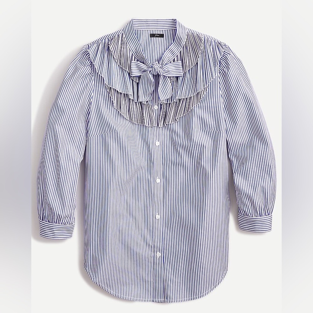 J.Crew Collection Thomas Mason Blue Stripe Shirt Bow Collar Size 0